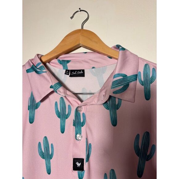 Bad Birdie Golf Polo Men's Size XL Pink Cactus Print Activewear palm springs - Picture 3 of 3